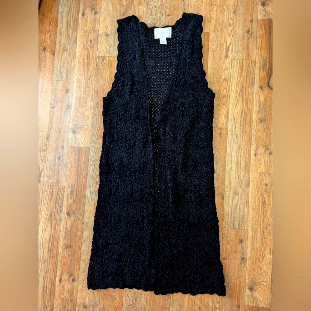 Express Tricot Handknit Sheer Kimono Duster Beachy Goth Witchy Sleeveless